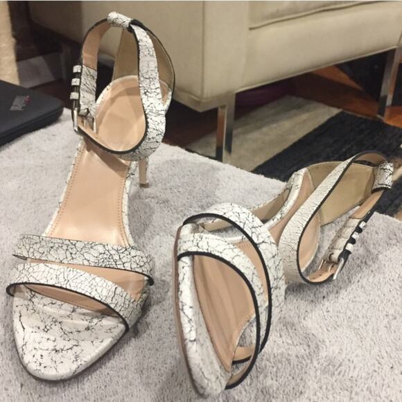 J. Crew White Crackled Leather Heels size US 8 NEW Ankle strap - Picture 5 of 9